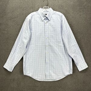 Club Room Shirt Mens Large 16 34 / 35 Blue Plaid Button Down Pocket Easy care